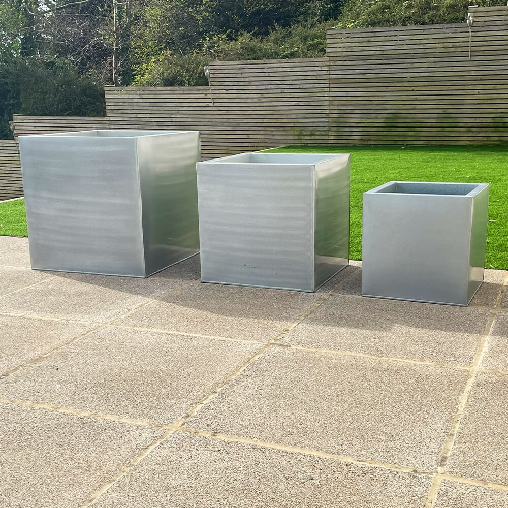 Zinc Planters Cube Silver Aluzinc