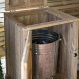 a diagonal side view of bin store open with silver bin showing and lid open for easy access