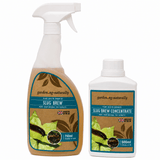 A 750ml spray bottle of gardening-naturally Slug Brew and a 500ml bottle of Slug Brew Concentrate, both showing the product labels on a plain white background.