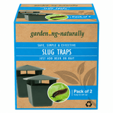 Packaging of 'garden naturally' slug traps with images of traps and a slug on a white background.
