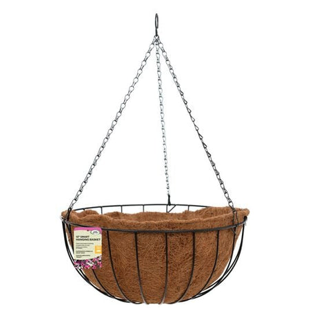 Metal hanging basket on chain with liner