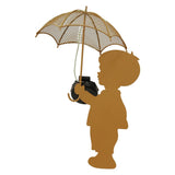 Solar Silhouette Boy With Umbrella Garden Stake