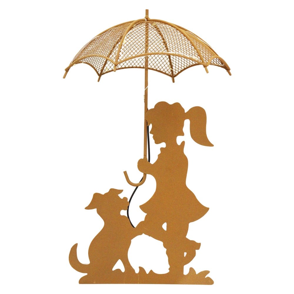 Solar Silhouette Girl & Dog with LED Umbrella Garden Stake