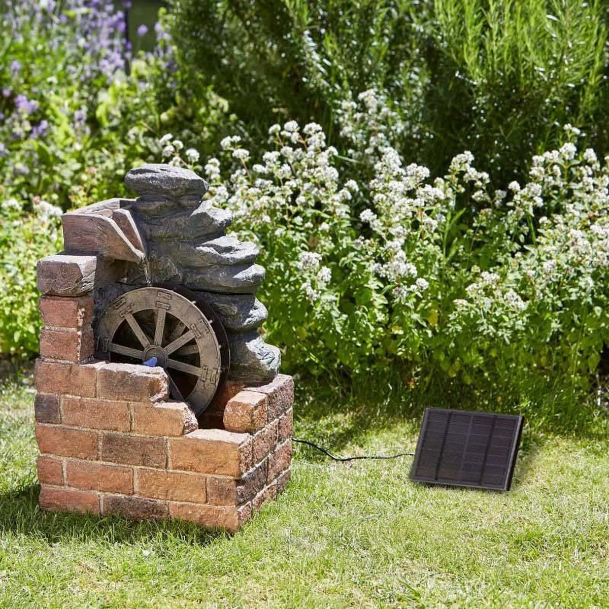 smart garden water feature with wheel and solar powered pad