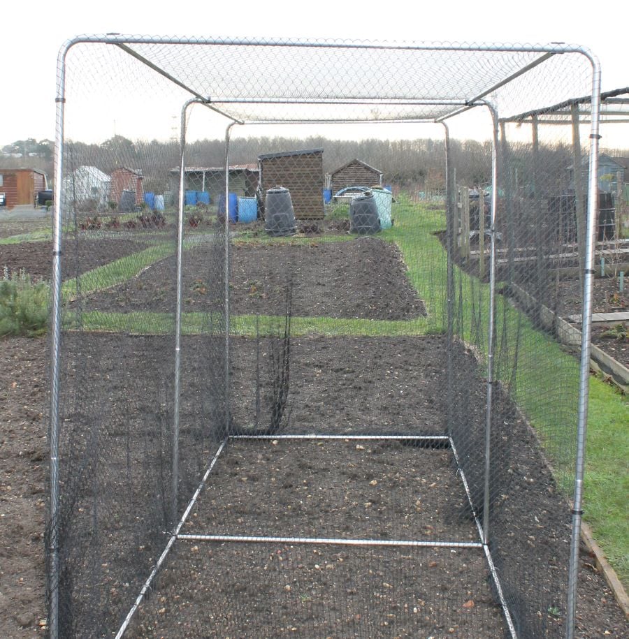 square metal frame with netting in allotment
