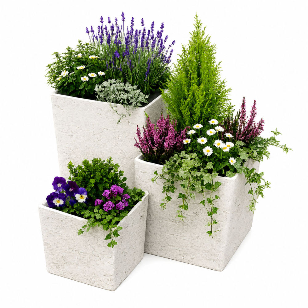 Stone Effect Square Garden Plant Pot