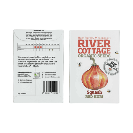 River Cottage Organic Seeds packaging for Squash Red Kuri on a white background