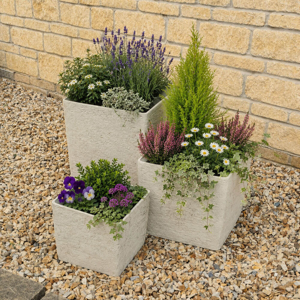 Stone Effect Square Garden Plant Pot