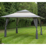 Grey garden gazebo on lawn