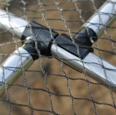 Aluminium poles with connectors covered in bird netting