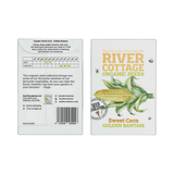 Two packages of River Cottage Organic Seeds for Sweet Corn Golden Bantam on a white background.