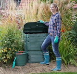 Green Large Thermo King composter with lady opening it