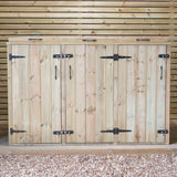 triple compartment wheelie bin cupboard for outdoor storage with locks