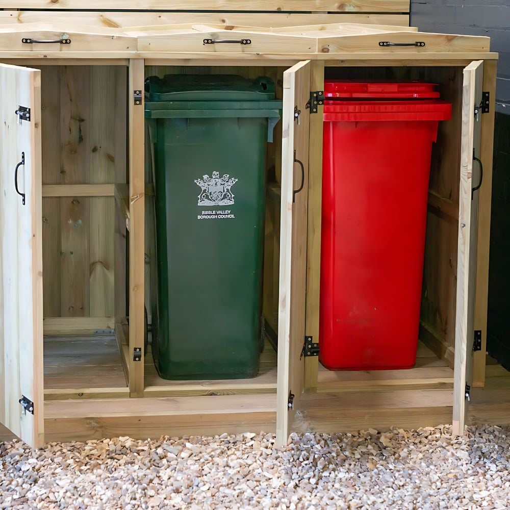 triple bin storage slimline with doors open showing easy access