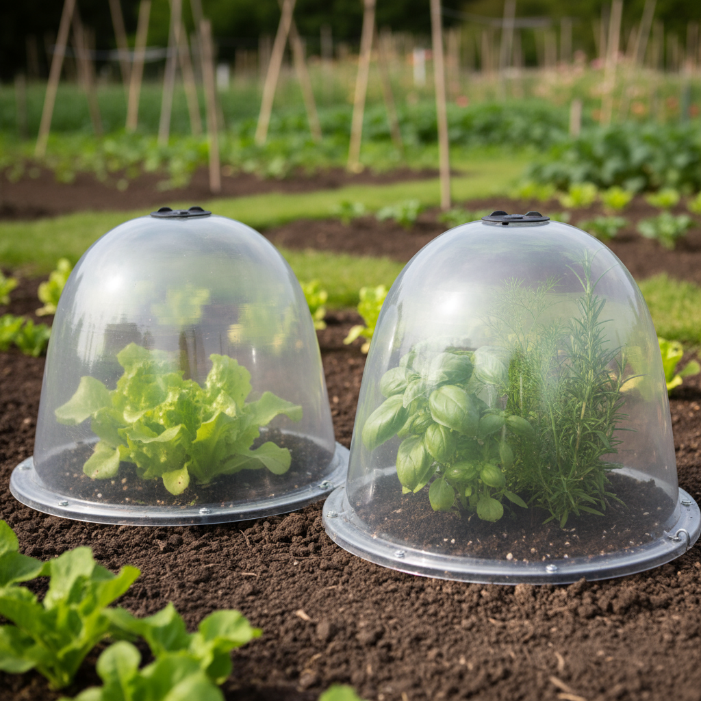 Plants under transparent cloches