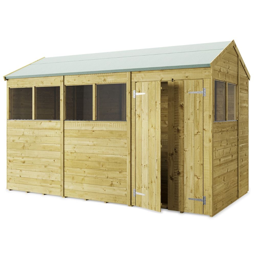 A wooden shed with two open doors