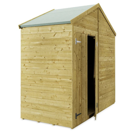 wooden storage shed with no windows on a white background