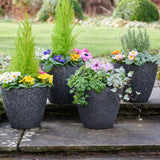  filled with colourful flowers on a gravel surface