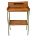 Green and wood potting table, lower shelf and mini upper shelf