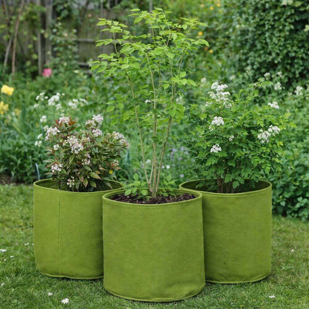 Vigoroot fabric pots three with plants in