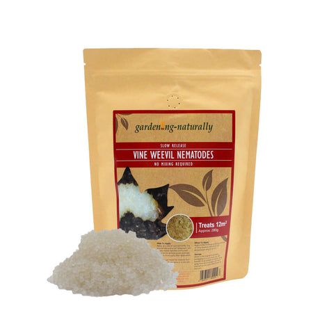 Package of gardening naturally vine weevil nematodes on a white background