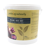 A set of three containers of Volcanic Rock Dust, with the brand 'Garden. Nature.