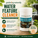 Gardening-Naturally water feature cleaner container with product details on a natural background