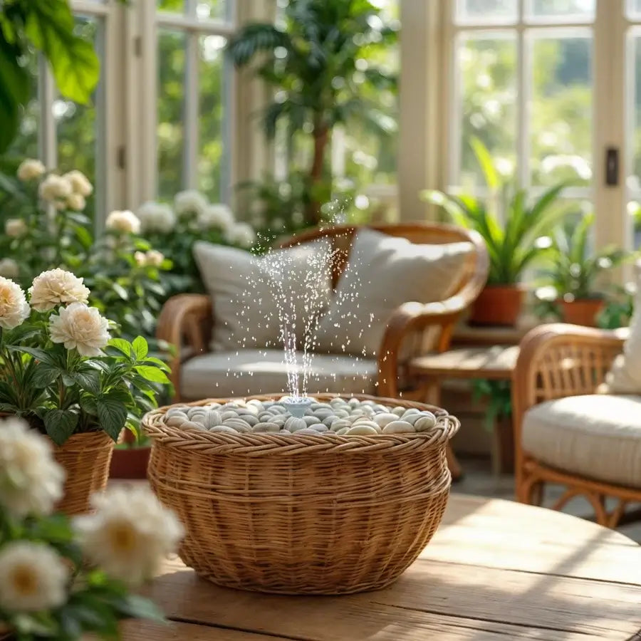 water feature in pot in basket