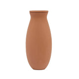 A minimalist terracotta clay vase with a matching lid, shown against a solid white background.