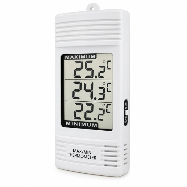 Digital thermometer with temperature display on a white background