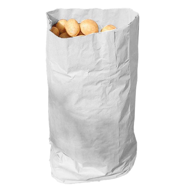 white paper potato sack on white background