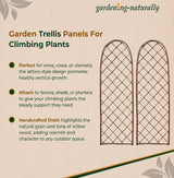 Garden trellis panels for climbing plants with text on a beige background