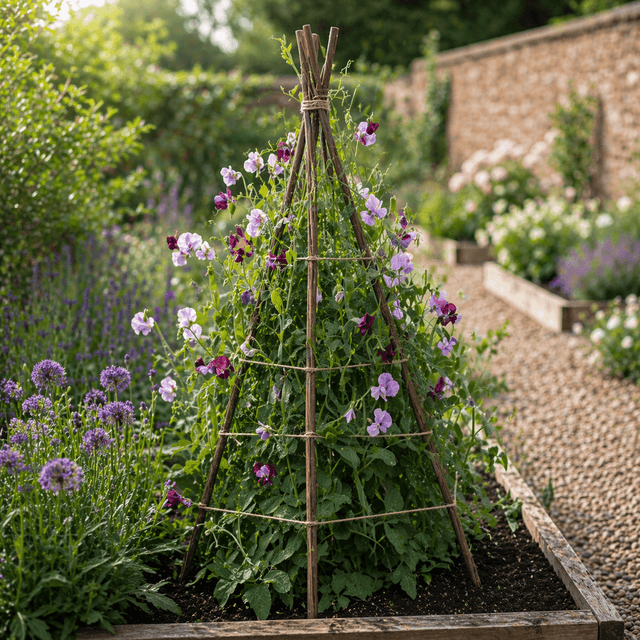 Willow Plant Support sticks with plants growing