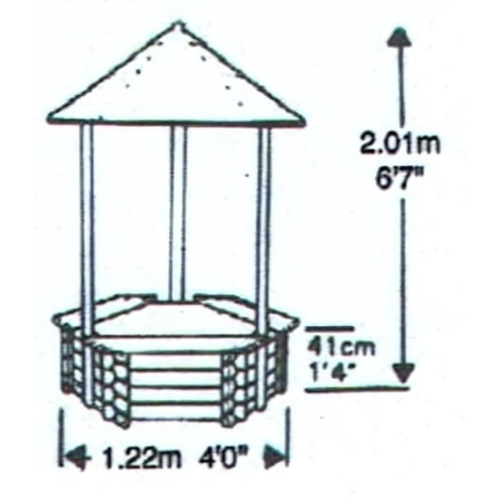 wishing well planter dimensions on a white background