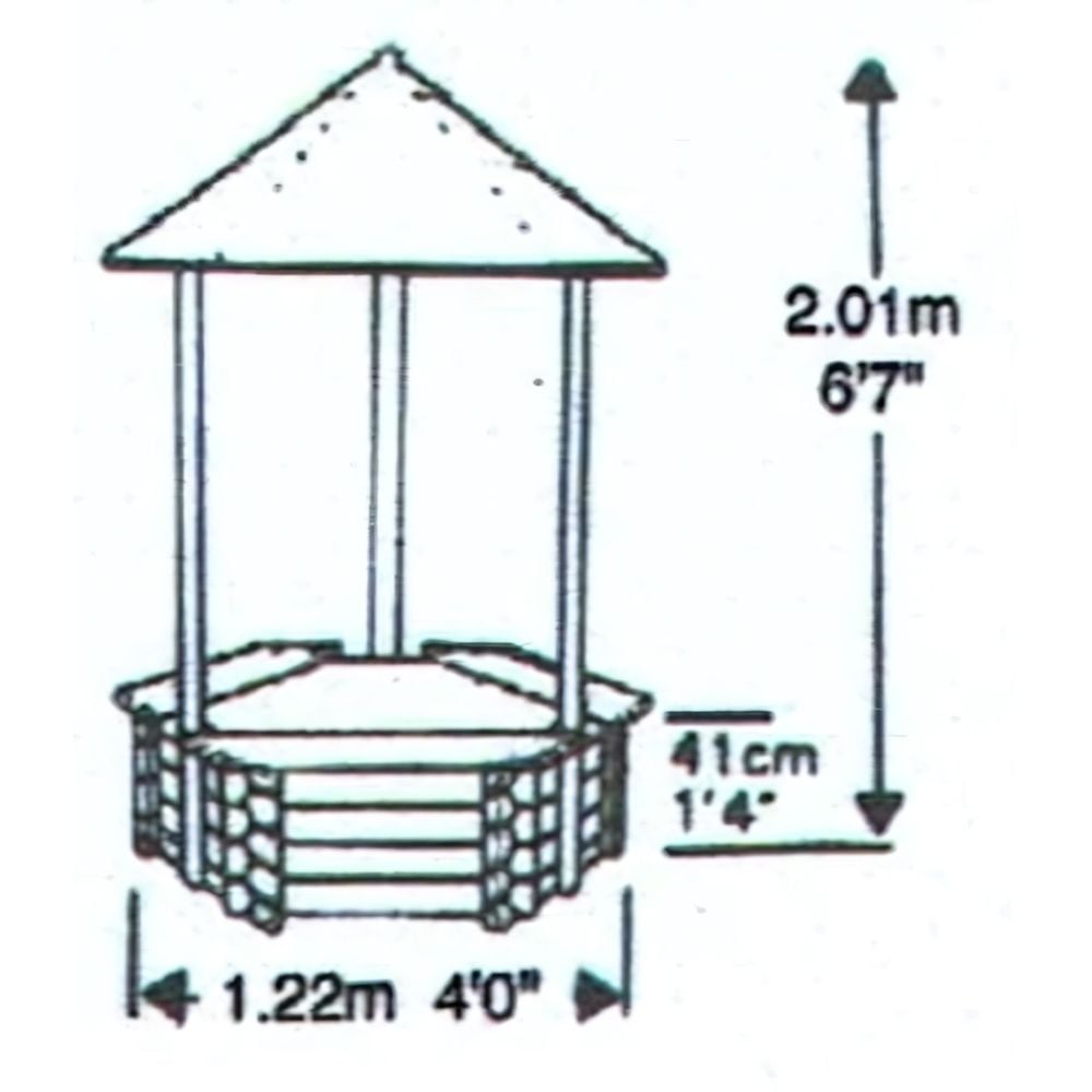 wishing well fountain dimensions on a white background