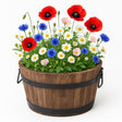 Wooden barrel for plants with poppys