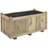Wooden planter box with a black liner on a white background