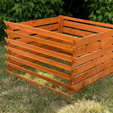 wooden compost bin in garden