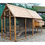 side view woodlands walk in poultry house with large chicken run