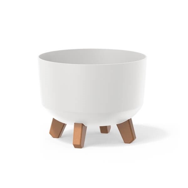 Round White Indoor or outdoor plant pot with wood effect legs
