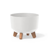 Round White Indoor or outdoor plant pot with wood effect legs