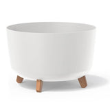 Round white plant pot 40cm with wood effect legs