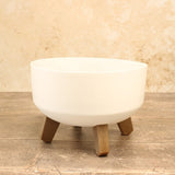 Small white Low Plant pot with wood effect legs